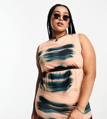 COLLUSION Plus tank top with open back in digi tie dye in multi
