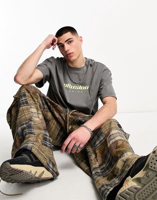 COLLUSION short sleeve logo t-shirt in gray-Green