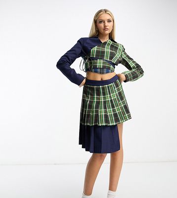 COLLUSION spliced check cropped blazer with wrap detail in multi