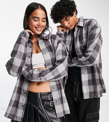 COLLUSION Unisex oversized skater plaid shirt in gray