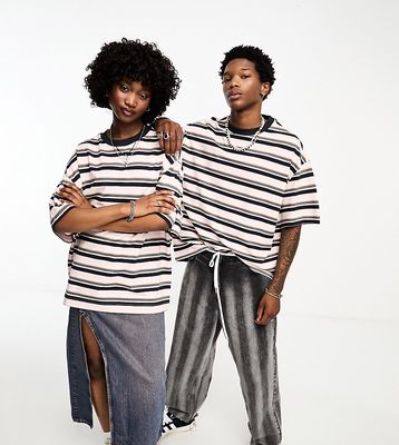 COLLUSION Unisex pique stripe oversized T-shirt in pink