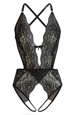 Coquette Lace Open Gusset Teddy in Black