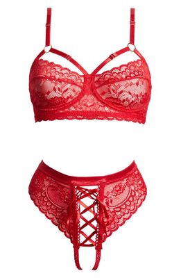 Coquette Lace Underwire Bra & Tanga in Red