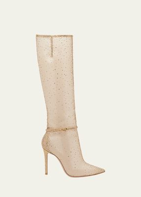 Crystal Buckle Stiletto Knee Boots