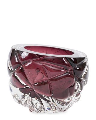 Cut Hand-Blown Glass Aubergine Vase - Large