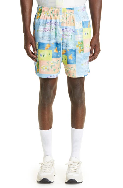 John Elliott Floral Mesh Practice Shorts in Super Bloom Grid