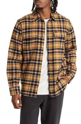 DARK SEAS Academy Plaid Cotton Flannel Button-Up Shirt in Black/Tobacco
