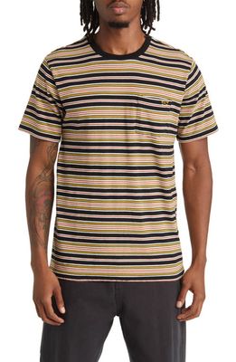 DARK SEAS Bagby Stripe Cotton Pocket T-Shirt in Black/Tobacco