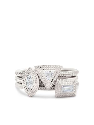 De Beers Jewellers 18kt white gold Talisman trio diamond stacking rings - Silver