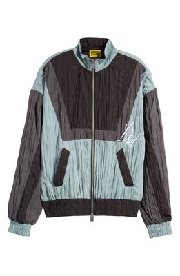 DIET STARTS MONDAY Colorblock Crinkle Track Jacket in Black