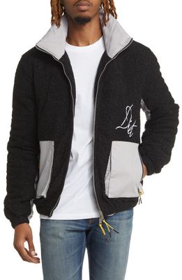 DIET STARTS MONDAY Colorblock Fleece Zip Jacket in Black