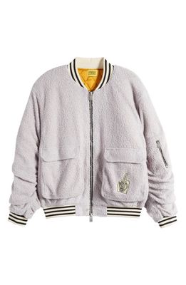 DIET STARTS MONDAY Panther High Pile Fleece Bomber Jacket in Grey