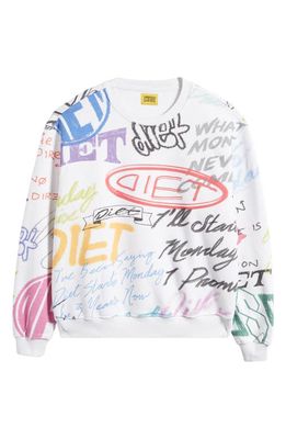 DIET STARTS MONDAY Scribble Cotton Sweatshirt in Multi White