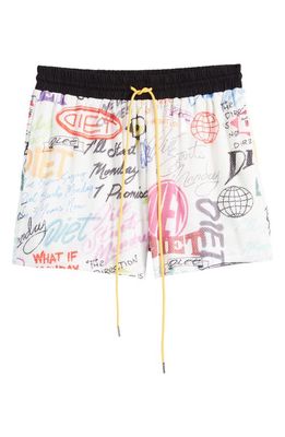 DIET STARTS MONDAY Scribble Drawstring Mesh Shorts in Multi White