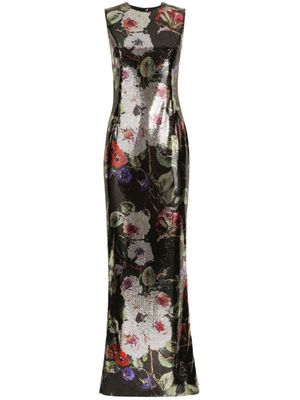 Dolce & Gabbana floral-print sequinned gown - Black
