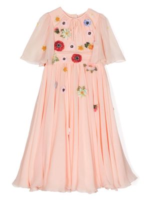 Dolce & Gabbana Kids floral-embroidery silk dress - Pink