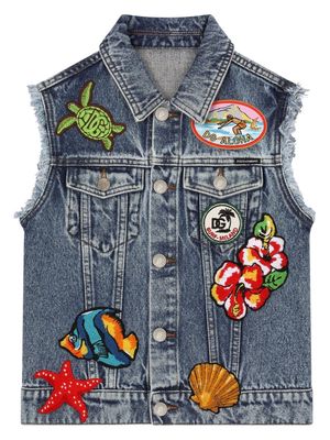Dolce & Gabbana Kids floral-print denim vest - Blue