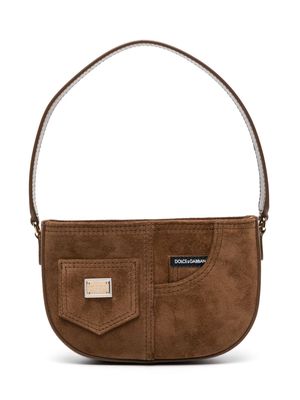 Dolce & Gabbana Kids logo-plaque suede shoulder bag - Brown