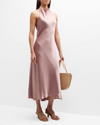 Draped Cowl-Neck Halter Midi Dress