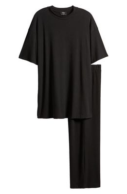 Dressed in Lala Leveled Up Ribbed Oversize T-Shirt & High Waist Crop Pants in Black