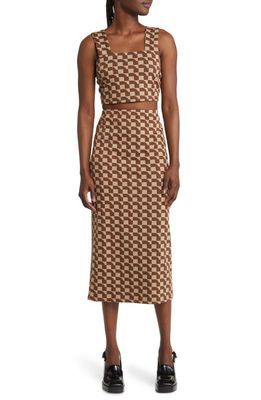 Dressed in Lala Looking Good Geo Print Top & Skirt Set in Brown Geometric