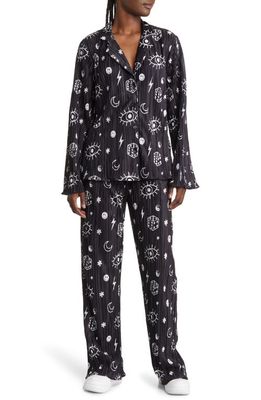 Dressed in Lala Notched Collar Plissé Top & High Waist Pants Set in Your Sign