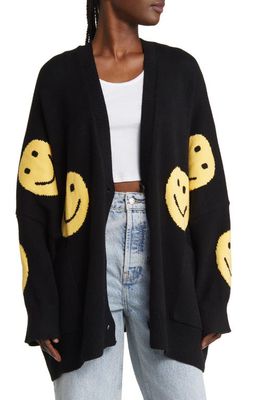 Dressed in Lala Oversize Open Front Cardigan in Black Smileys