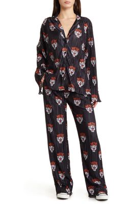 Dressed in Lala Tiger Long Sleeve Plissé Top & High Waist Pants Set in Tigress