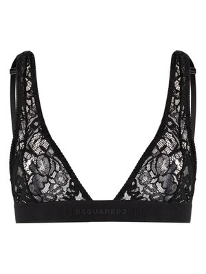 Dsquared2 logo-embroidered lace bra - Black