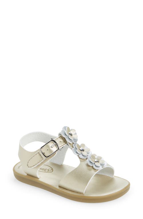 Footmates Jasmine Metallic Flower Waterproof Sandal in Soft Gold Micro