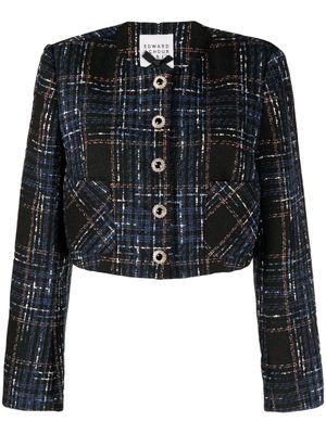 Edward Achour Paris button-down tweed cropped jacket - Blue