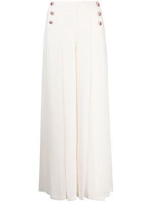 Edward Achour Paris embellished-button wide-leg trousers - White