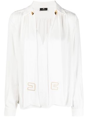 Elisabetta Franchi attached-scarf logo-appliqué blouse - White