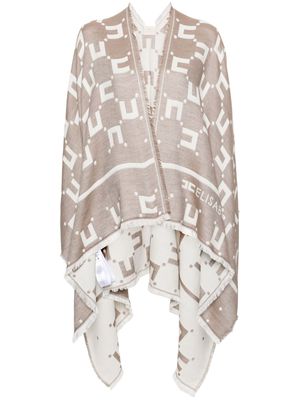 Elisabetta Franchi frayed logo-jacquard cape - Neutrals
