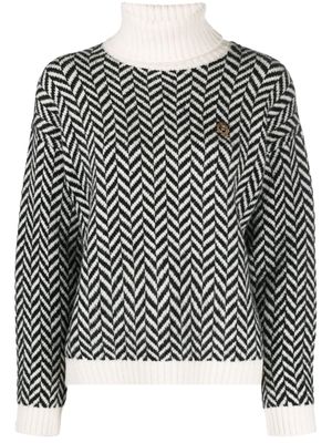 Elisabetta Franchi herringbone roll-neck jumper - White