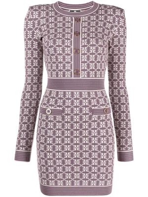 Elisabetta Franchi logo-print jacquard fitted dress - Purple