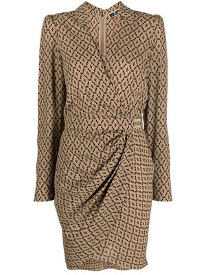 Elisabetta Franchi monogram-print gathered minidress - Brown