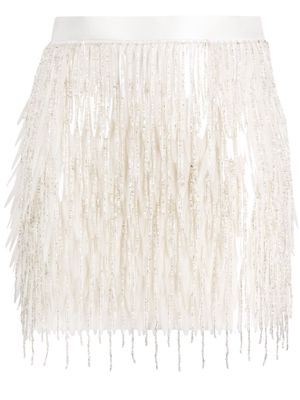 Elisabetta Franchi sequin-embellished fringed miniskirt - White