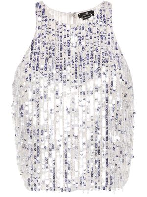Elisabetta Franchi sequined tulle top - Silver