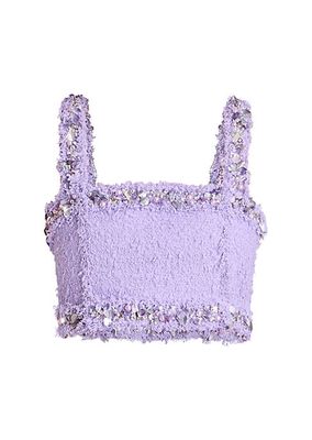 Embroidered Tweed Crop Top
