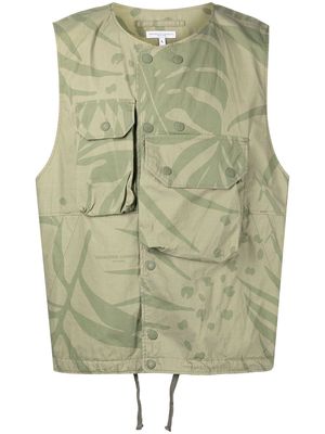 Engineered Garments leaf-print cotton gilet - Green