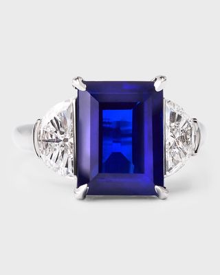 Estate Cerro Platinum AGL Sapphire and Diamond Ring, Size 5.5