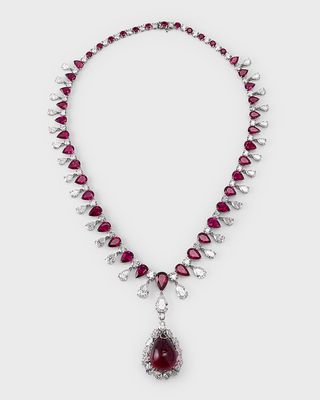 Estate Cerro Platinum GIA Diamond and Rubellite Flexible Tapered Drop Dangle Necklace