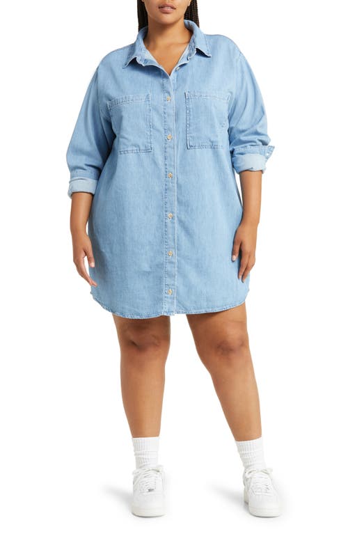 ASOS DESIGN Curve Oversize Long Sleeve Denim Shirtdress in Light Blue