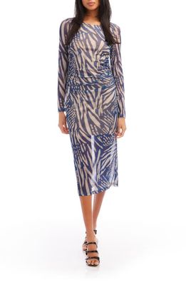 FIFTEEN TWENTY Abstract Print Long Sleeve Mesh Midi Dress