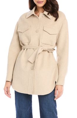 FIFTEEN TWENTY Belted Wool Blend Shirt Jacket in Sand