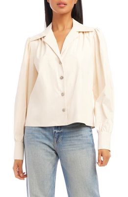 FIFTEEN TWENTY Faux Leather Button-Up Top in Beige