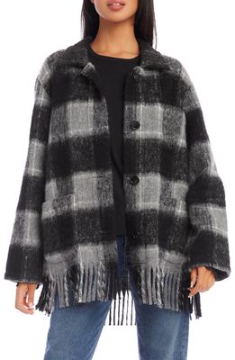 FIFTEEN TWENTY Plaid Fringe Jacket in Black/Grey Plaid
