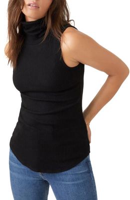 FIFTEEN TWENTY Turtleneck Sleeveless Ribbed Sweater in Black