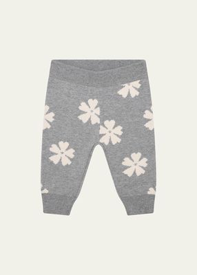 Girl's Flower Printed Wool Trousers, Size 6M-3